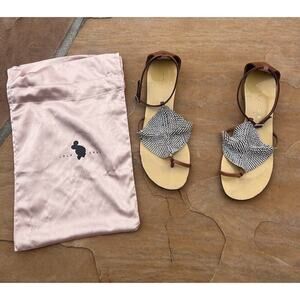 Lola Cruz Leather Crystal Embellishments T-Strap Sandals - 6.5 37 EU KB